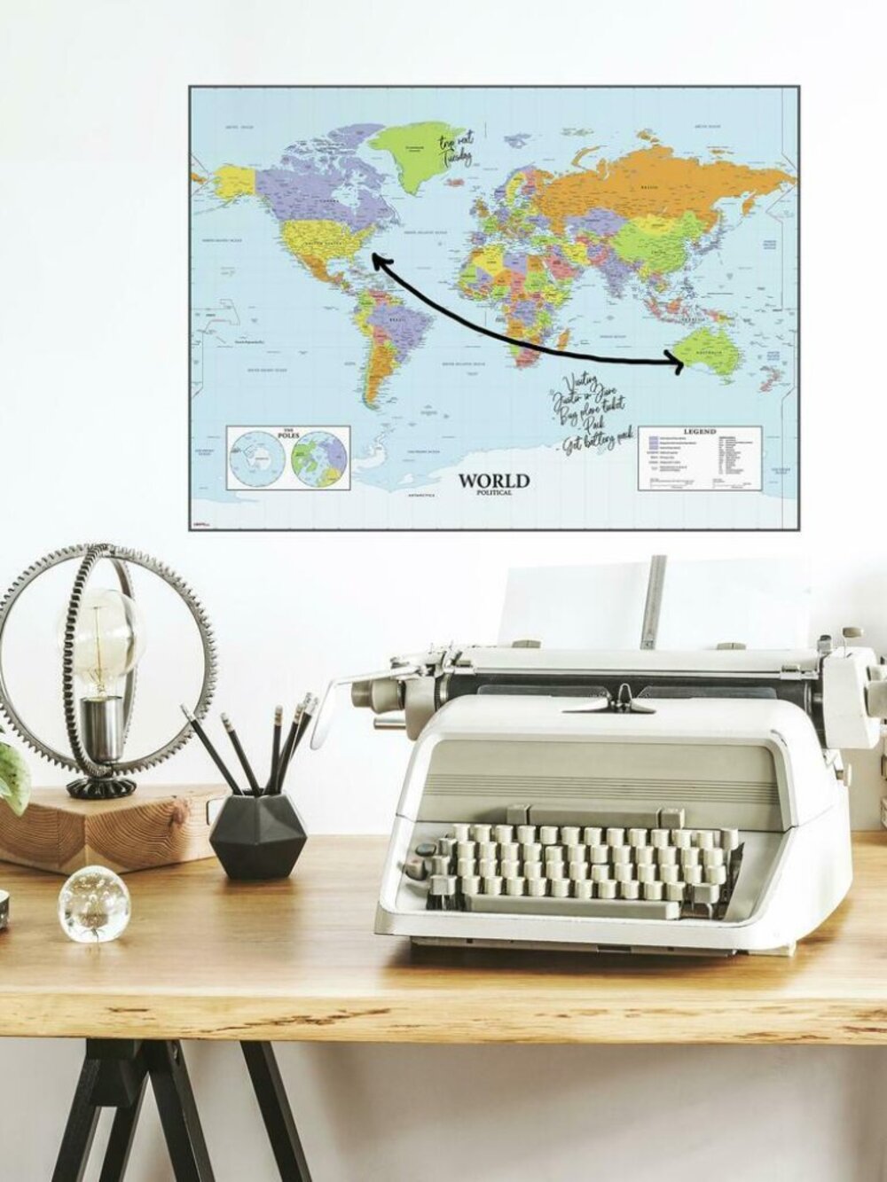 RoomMates Dry Erase Map Of The World Peel and Stick Giant Wall Decal-NWT
